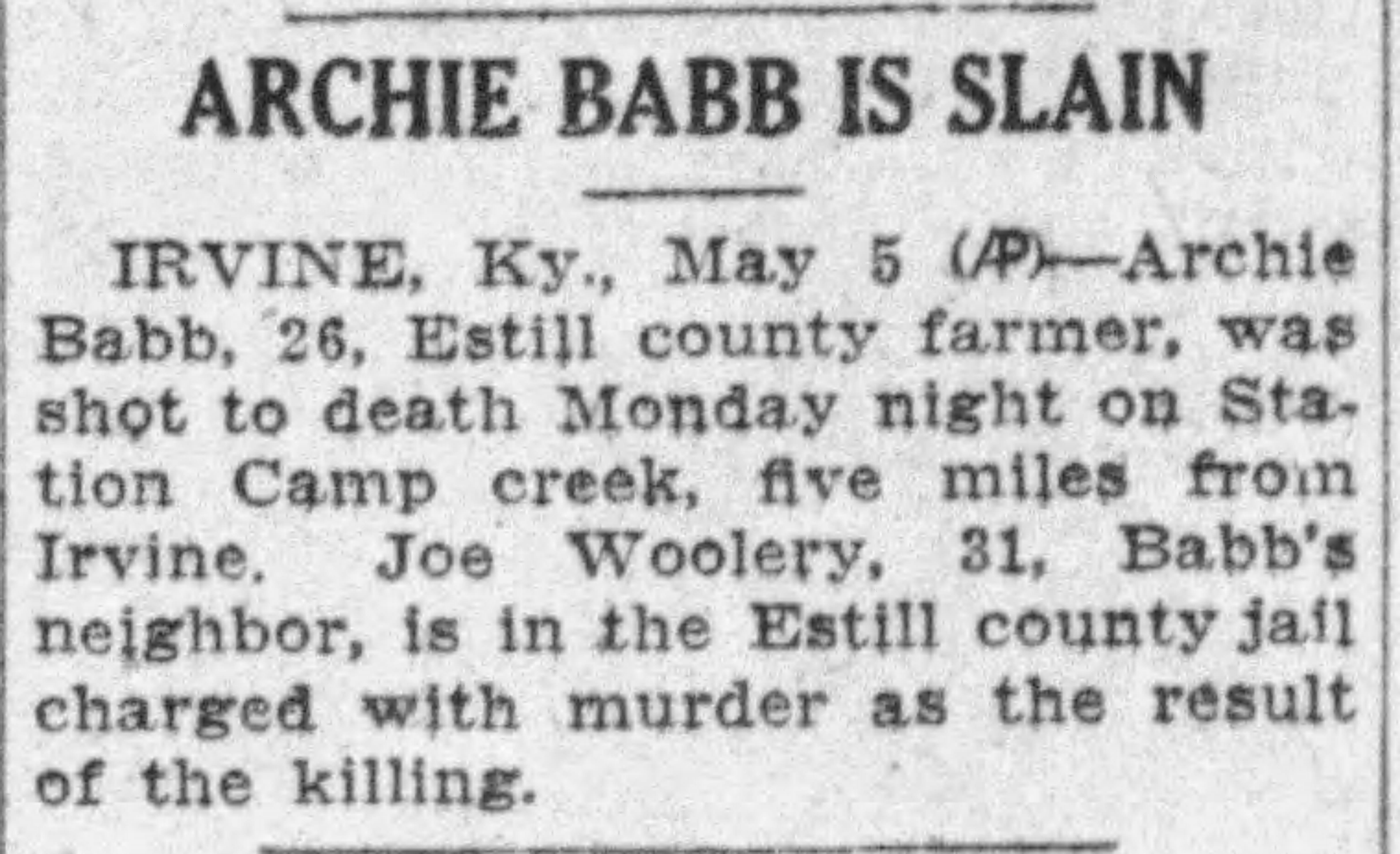 Headline: Archie Babb is Slain