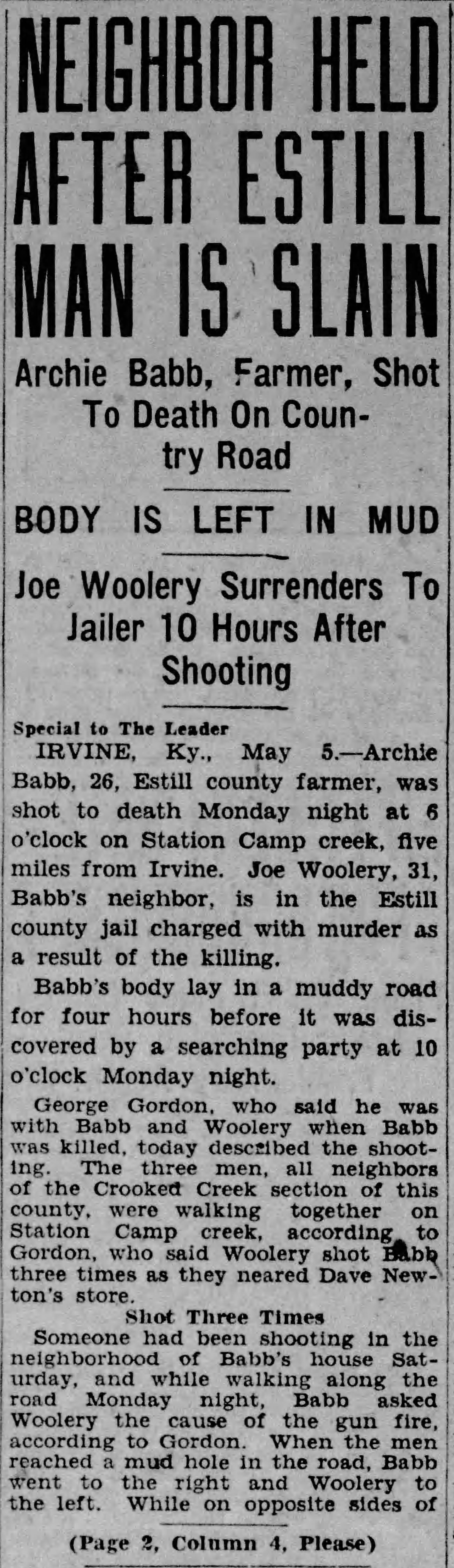Neighbor Held after Estill Man is Slain