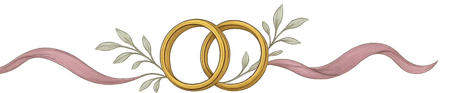 Wedding rings with ribbon and leaves