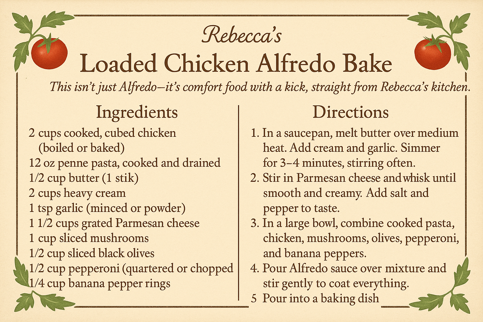 Loaded Chicken Alfredo Recipe Card