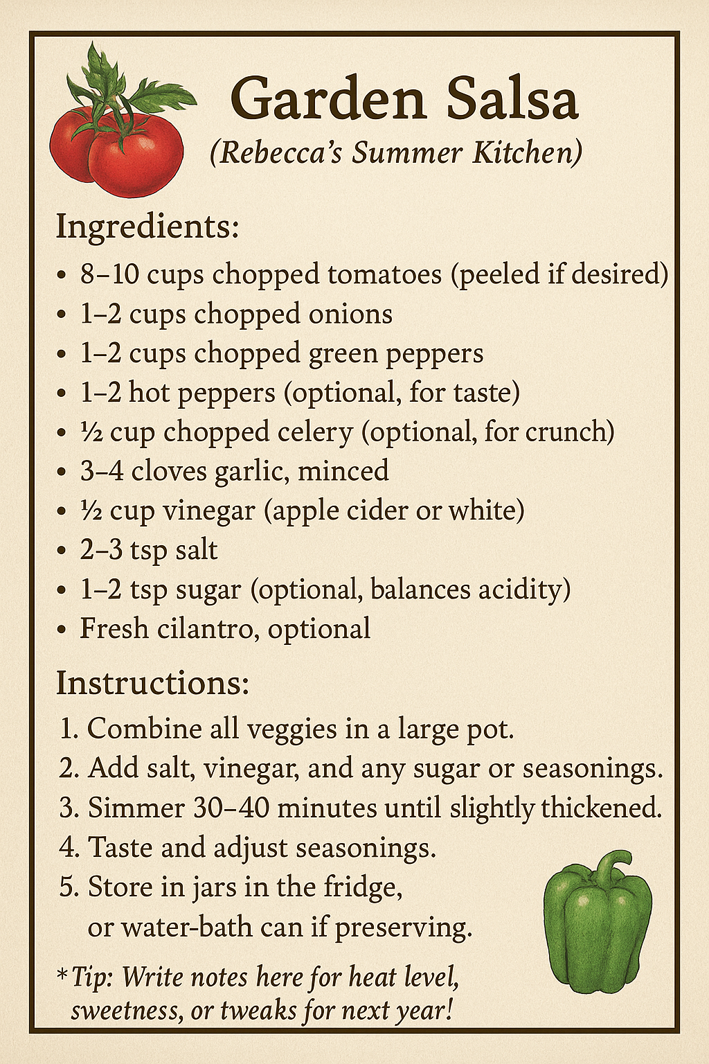 Garden Salsa Recipe Card