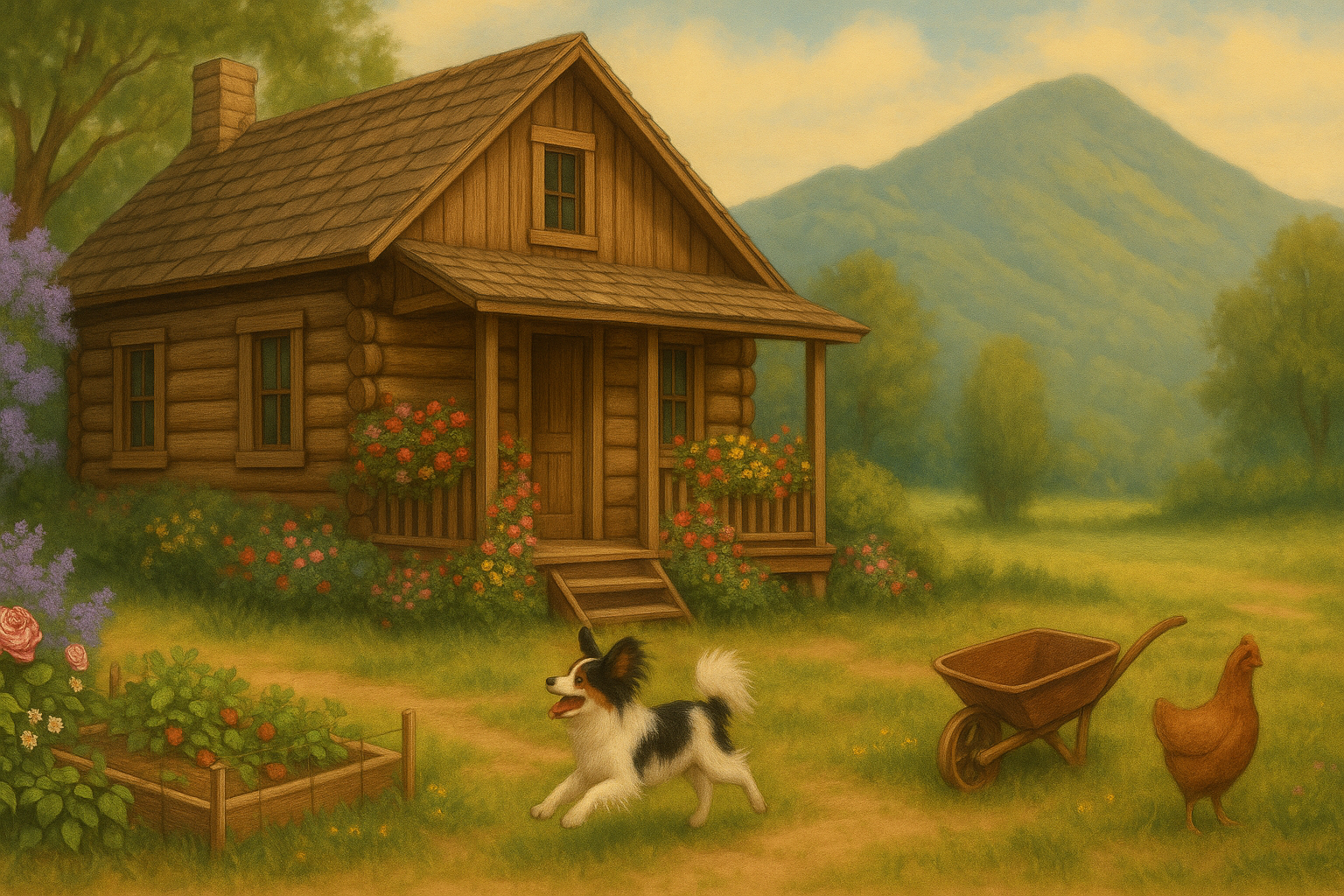 Homestead Cabin with Dog and Garden