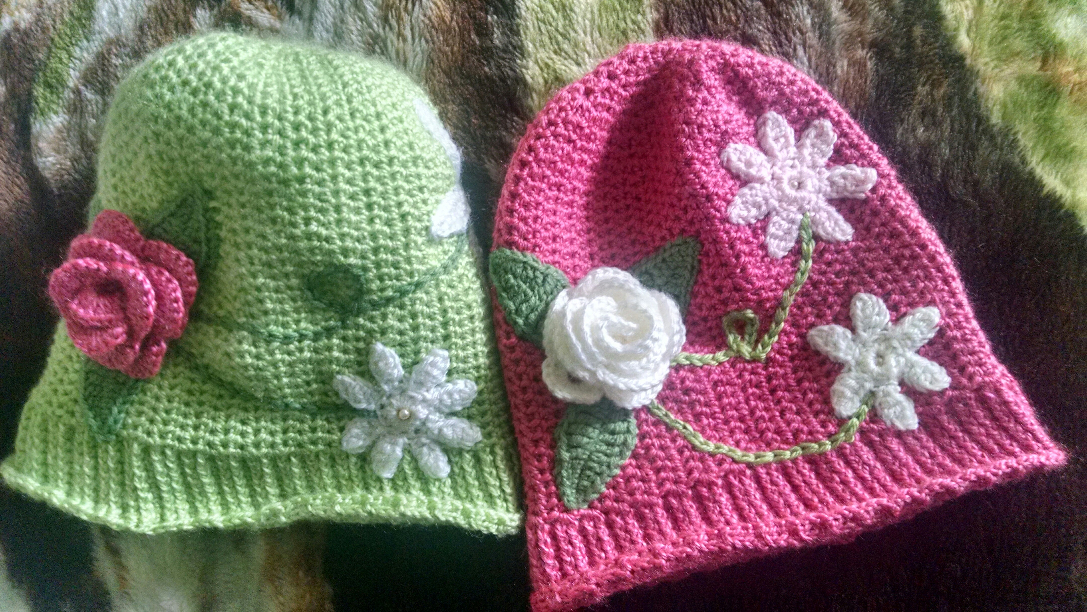 Crocheted flowered hats