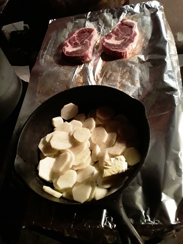 Steak & fried taters cooked on top of the woodstove