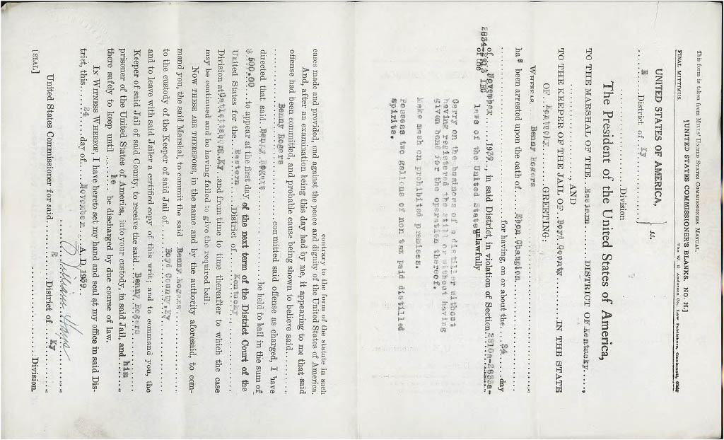 Federal Arrest Document