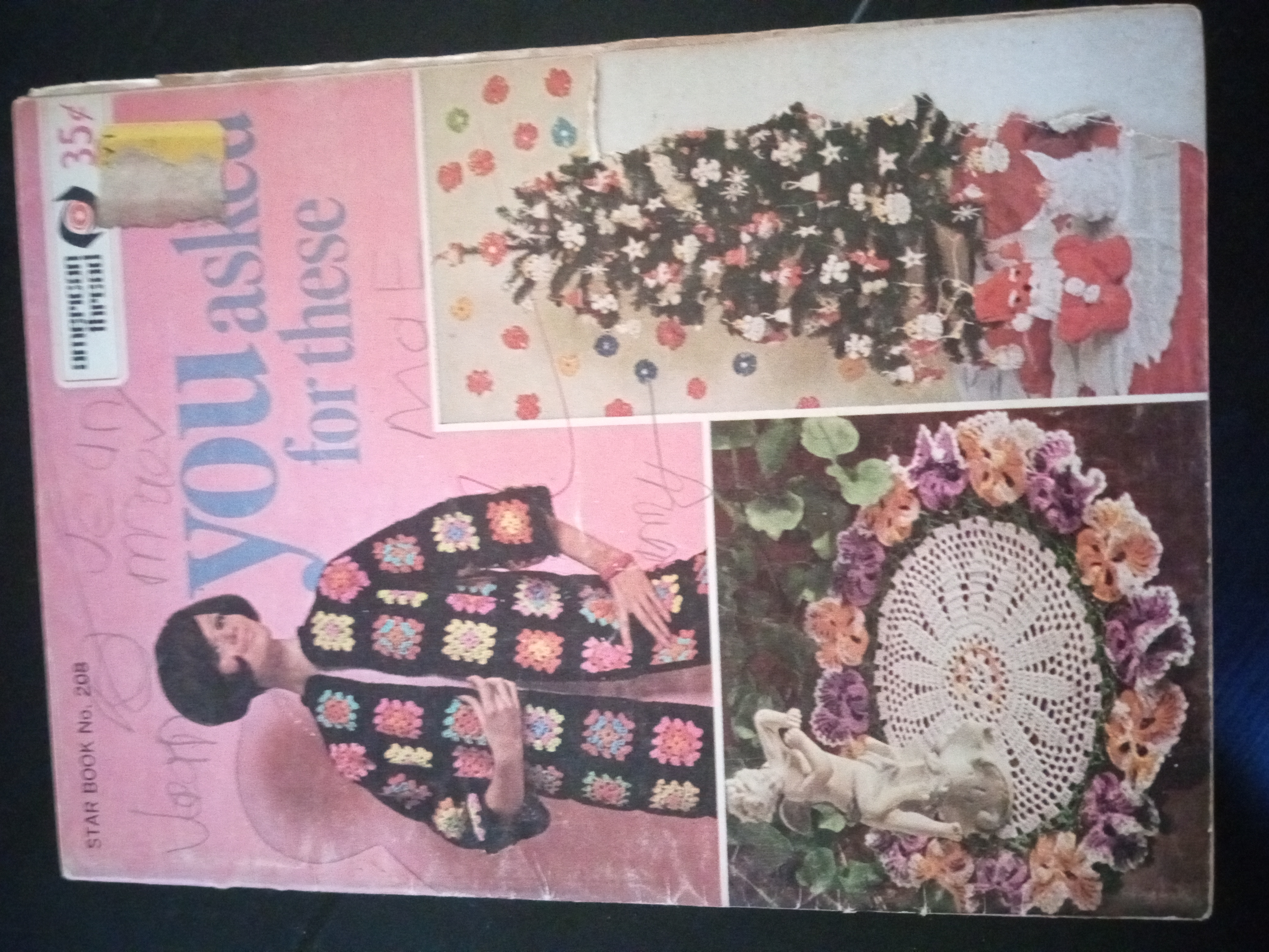 Old crochet pattern book with handwriting