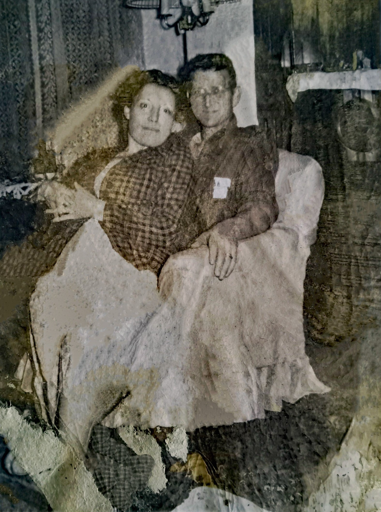 Mary and Elmer sitting together, photo shared by cousin Paulette Young