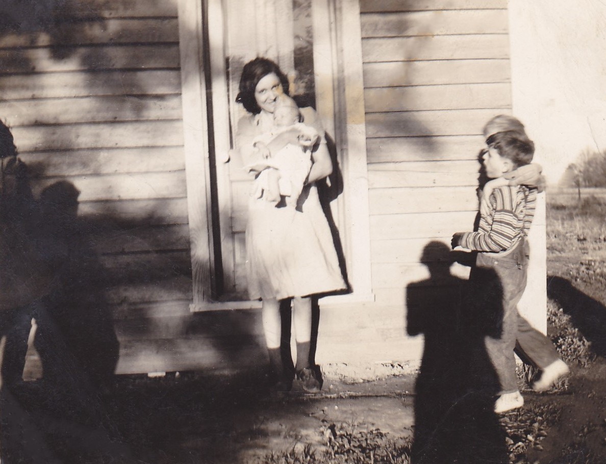 Mary with Virginia and Ronnie on the porch