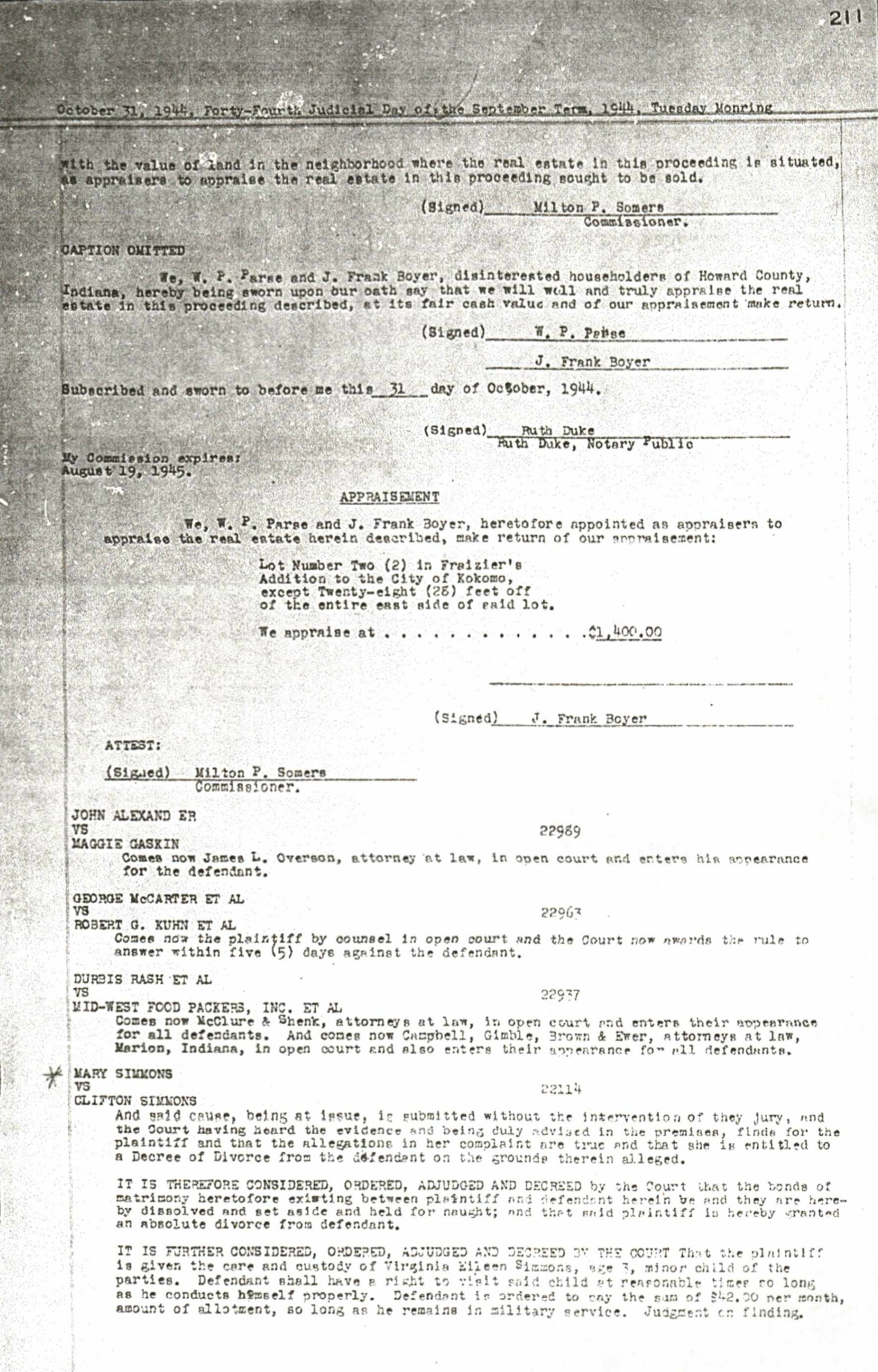 Divorce Decree for Mary Simmons