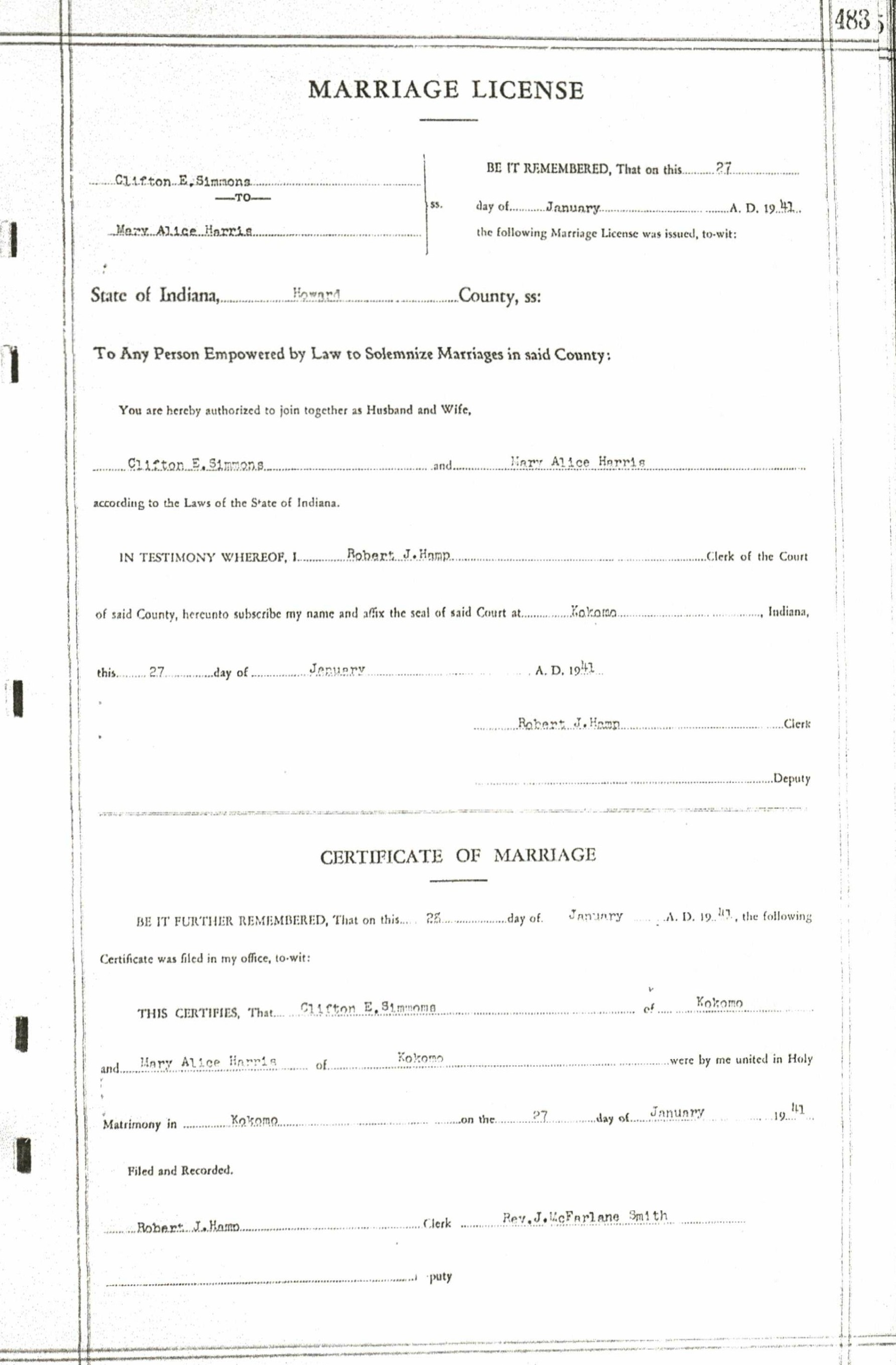 Marriage License and Certificate