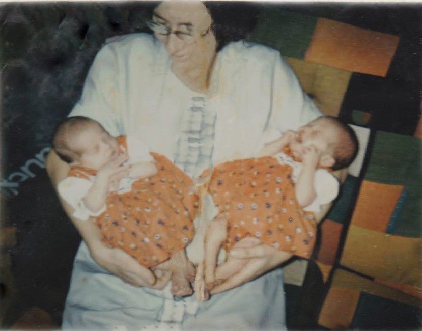 Virginia Rogers holding Twin Daughters