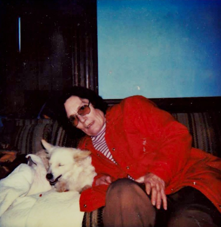 Grandma Mary Doan with our family dog Snowball