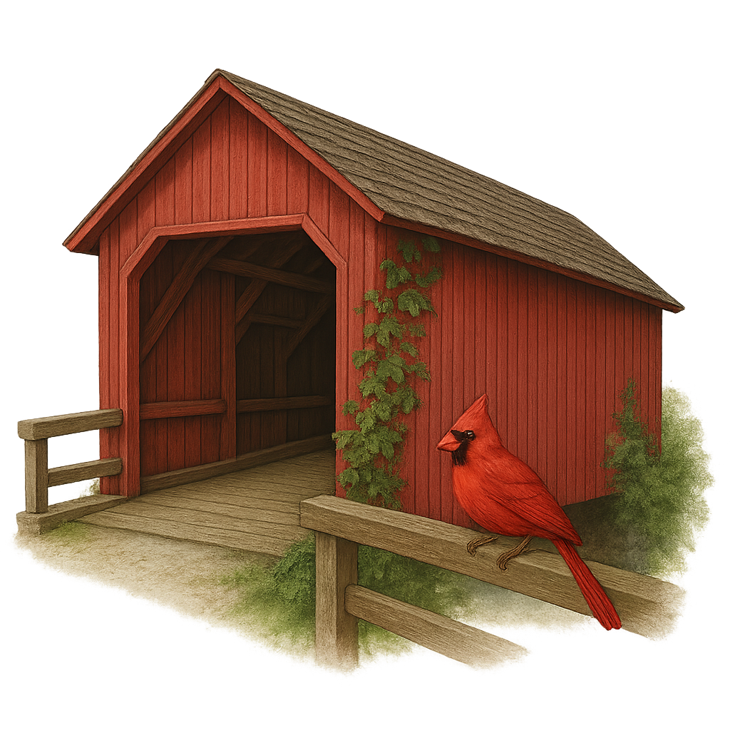 Covered bridge with cardinal