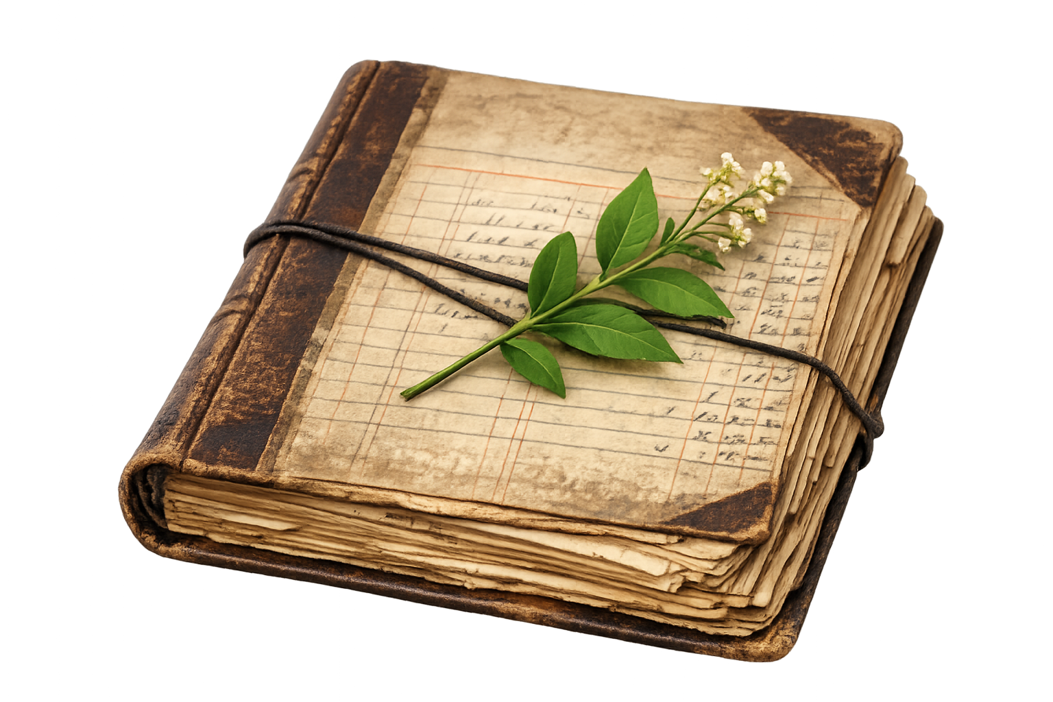 antique ledger with sprig