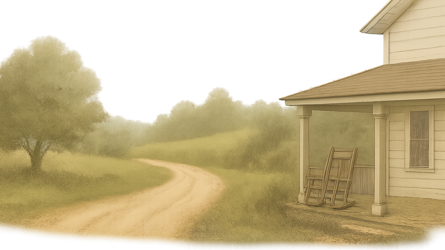 Dirt road and porch scene